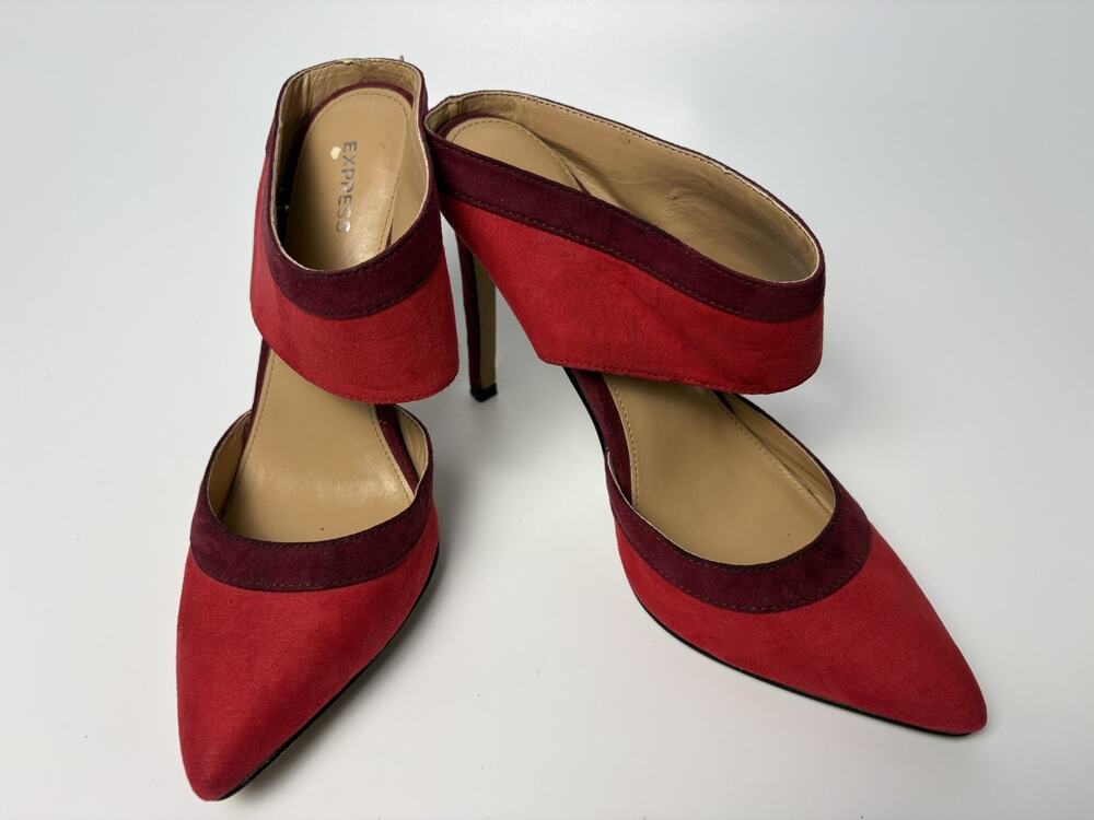 Express Women’s Red/Burgundy Suede Stiletto Pumps Pointed Toe Slip On 7
